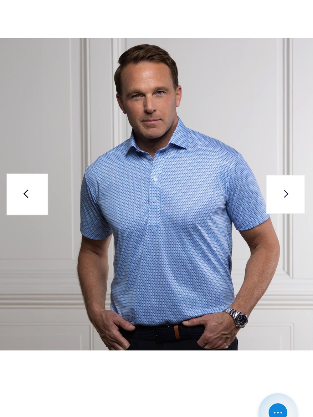 Collar & Co. NWT TURBO GY Light Blue Micro-Print Polo Shirt with Spread Collar